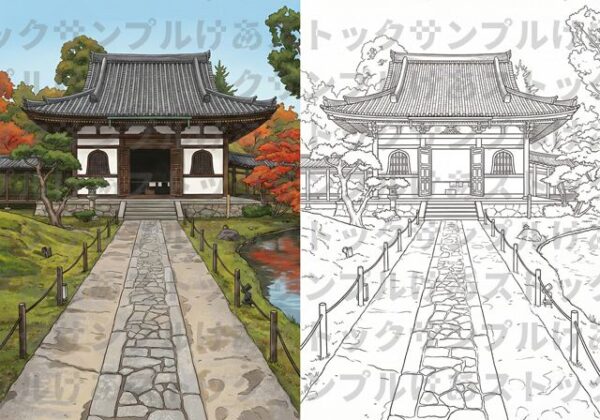 【大人の塗り絵】高台寺・庭園と開山堂（見本付き・高画質データ）