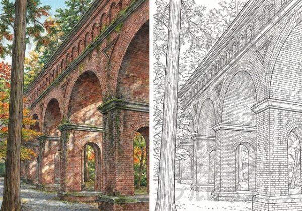 【大人の塗り絵】南禅寺・水路閣（見本付き・高画質データ）