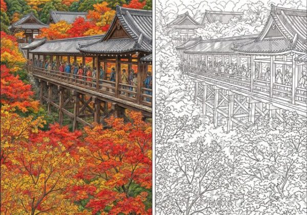 【大人の塗り絵】東福寺・通天橋の紅葉(見本付き・高画質データ) (複製)
